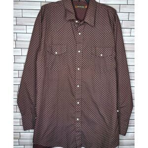 Roper Western Shirt Men's 2XL‎ Burgundy Pearl Snap Cowboy Long Sleeve